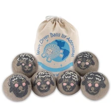 Wool Dryer Balls Sheep Design with Drawstring Bag, Natural Fabric Softener, 6 pk
