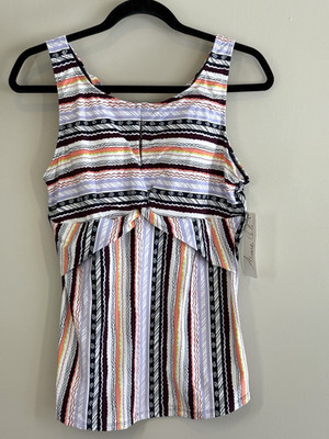 Anne Cole Stormy Seas High Neck Keyhole Tankini Top Open Back Size XL NWT