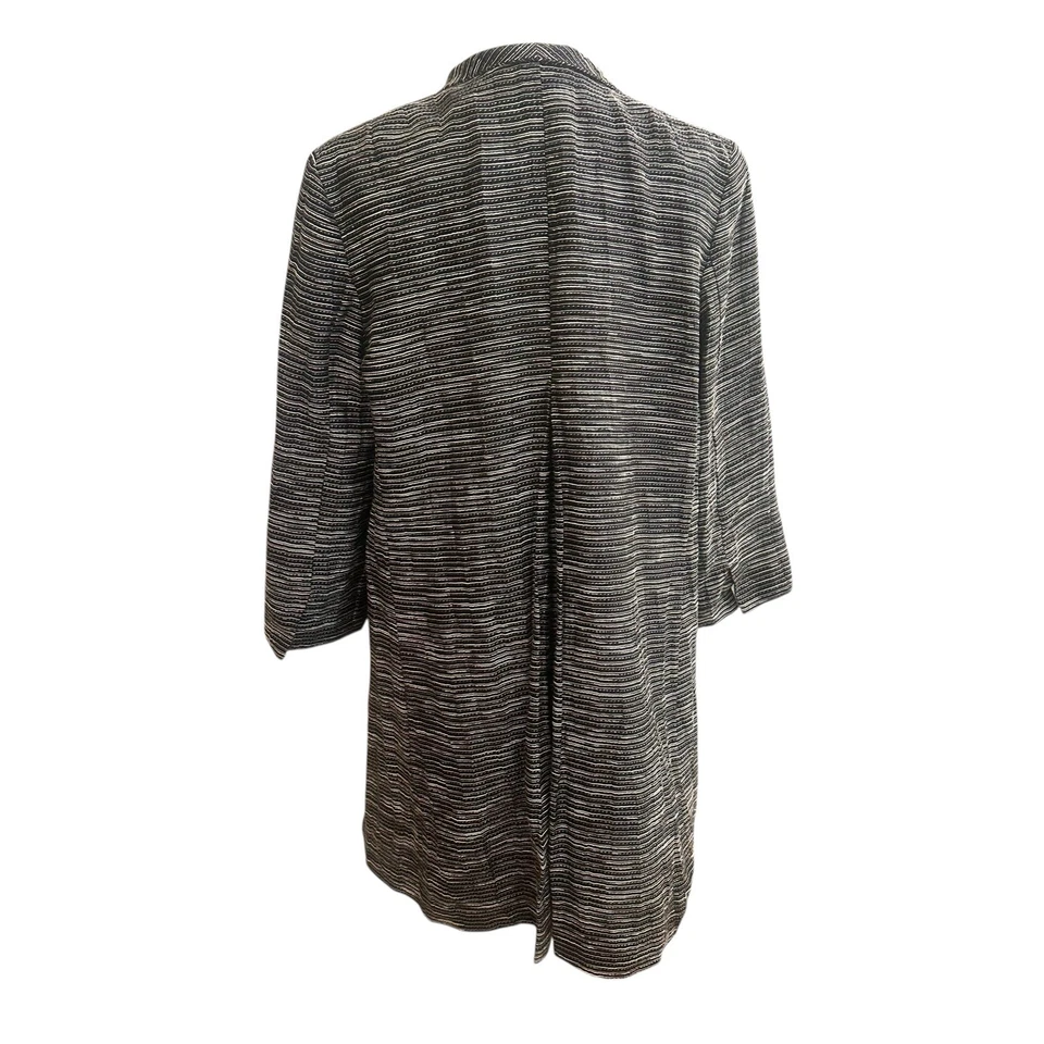 Blazer largo Eileen Fisher mezcla de lino orgánico frente abierto talla M negro blanco bonito Foto 3 de 4