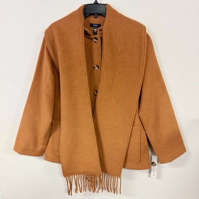 AQUA Women's Wool Blend Cape Coat with Scarf Collar Tan X-Small New