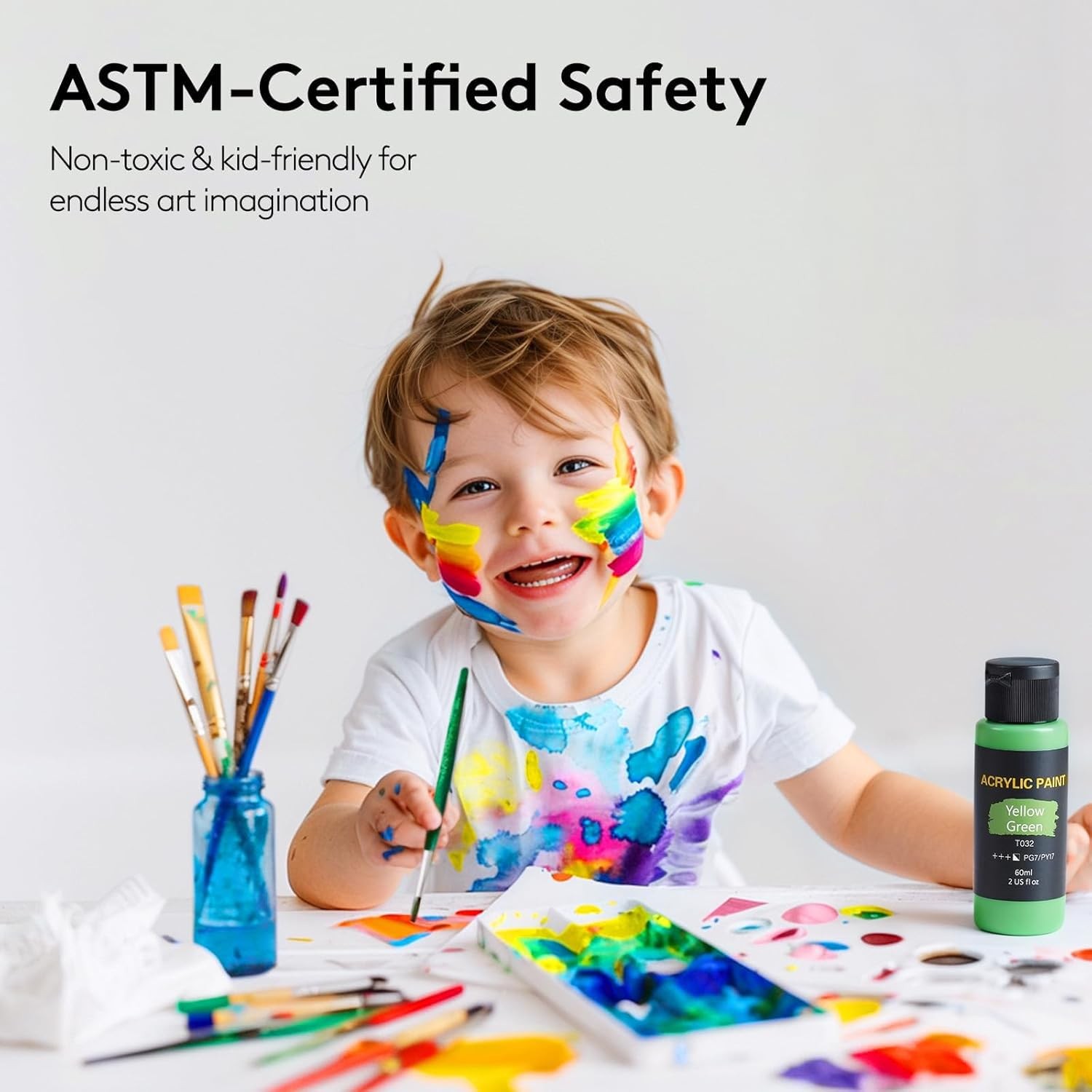 Acrylic Paint Set, 24 Colors (2 oz/Bottle) with 12 Art Brushes, Art Supplies for