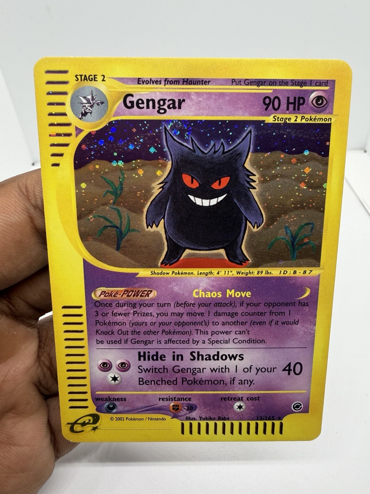 2002 Pokemon Gengar #13/165 Expedition Base Set Holo ~ NM SWIRL ON EAR🌀
