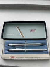 Vintage CROSS Lustrous Chrome Ballpoint Pen / Mechanical Pencil Set Pre-owned