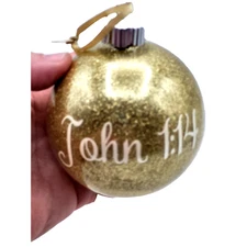 JOHN 1:14 Sparkly Gold Christmas Ornament Satin Ribbon Unbreakable 3" Round YK