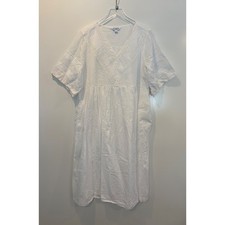 April Cornell White Cotton Eyelet Lace V Neck Casual Dress Womens Size XL