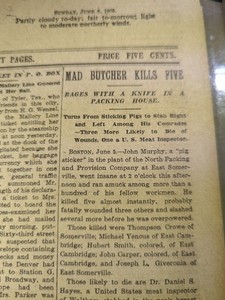 JUNE 6, 1909 NEWSPAPER PAGE #2300- JOHN MURPHY, MAD BUTCHER, SLAUGHTERS 5 MEN