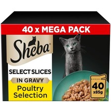 40 x 85g Sheba Select Slices Adult Wet Cat Food Pouches Mixed Poultry in Gravy 5.98 per kilo