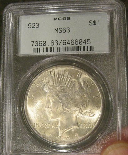 1923 Peace Silver Dollar - BU, PCGS MS 63, Old Holder, Frosty Feathers 5201