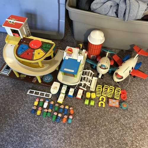 Huge VTG Fisher-Price Little People Lot Plastic/Wood Figures Vehicles Nursery