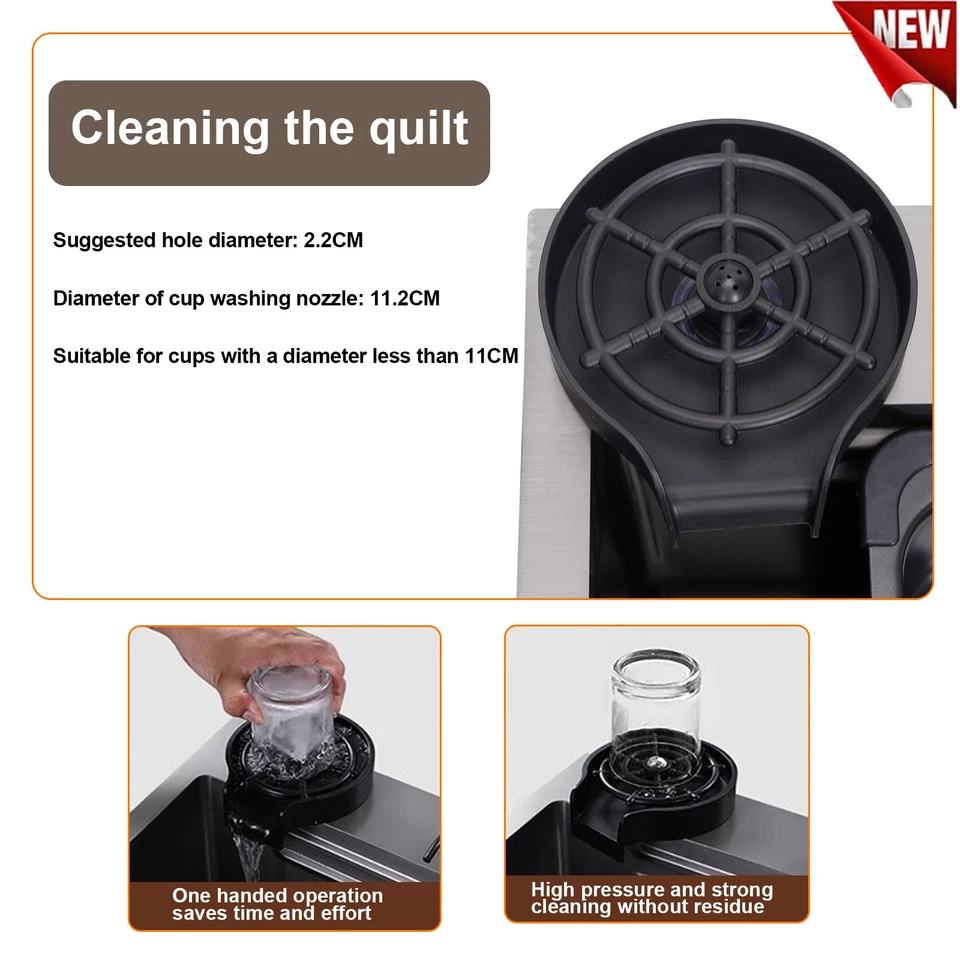 Fregadero de cocina de acero inoxidable Flying Rain Watefall con grifo extraíble negro 29,5 pulgadas Foto 3 de 4