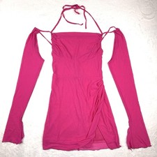 Unbranded Pink Party Dress Long Sleeves Bare Shoulders Slit Lined Strappy Sexy
