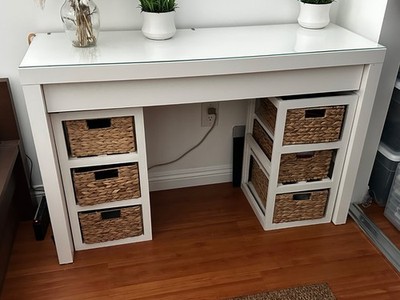 IKEA MALM Dressing table, includes two cabinets with baskets and top glass