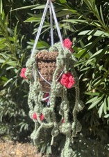 Handmade Crochet Hanging Plant with Flowers for Car or Home - Car Decoration