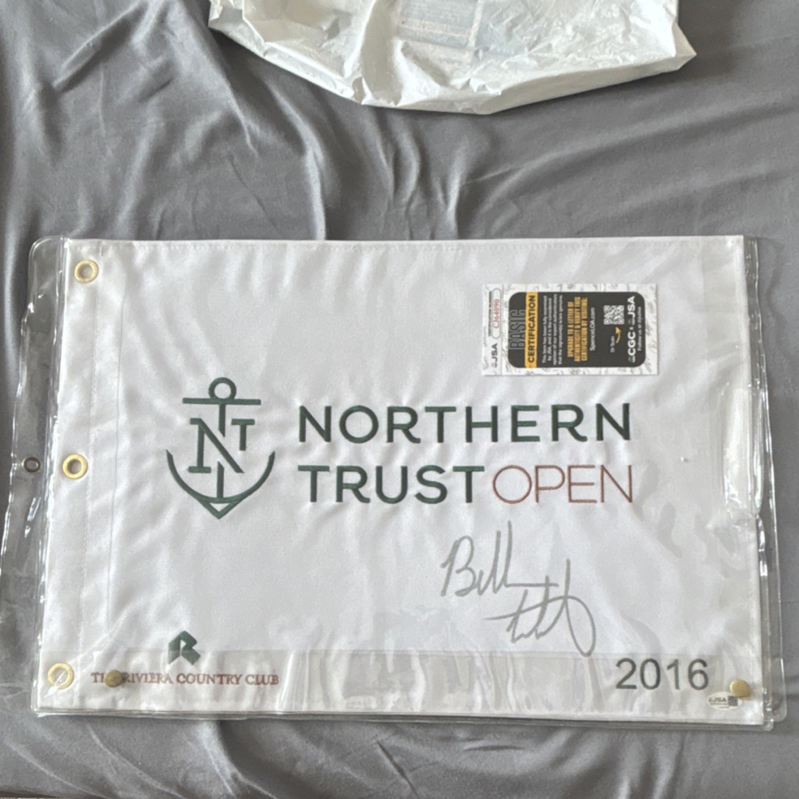 Bubba Watson Autographed Signed Northern Trust Open 2016 Golf Flag JSA Authenticated 