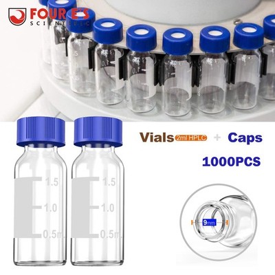 2mL HPLC Autosampler Vials, Lab vials 1000PCS 9-425 Glass Vials with Screw Caps