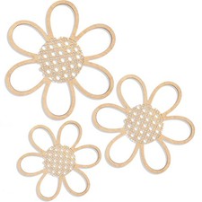 Boho Wall Decor Set of 3, Wood  Rattan Daisy Flower Wall Hanging Art, Boho N...