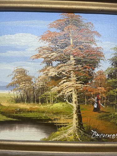 Vintage Canvas Oil Painting Fall Scene Signed (Henri) Brenner Wood Frame 13”x11” - Picture 3 of 9