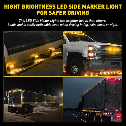 10/30x 12V 4 LED Side Clearance Marker Lights Truck Trailer Lamps White Chrome - Picture 50 of 271