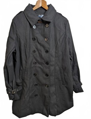RVHSWDS Womens Black Double Breasted Coat Size L Smart Mid Length Jacket