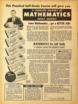 D Van Nostrand Co. ''Complete Mastery of Mathematics-Self Study'' Vtg Print Ad '59