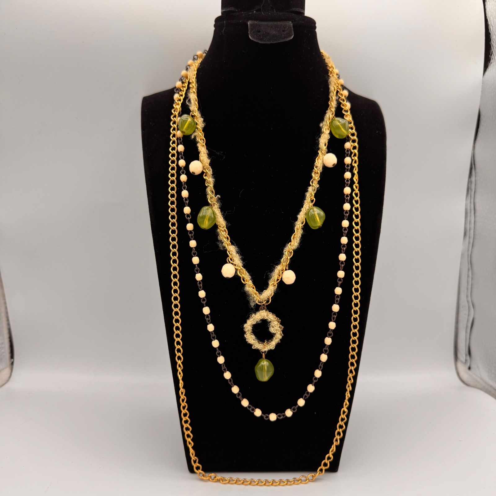 Handmade Multi Strand Statement Necklace Gold ton… - image 3