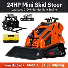 24HP Mini Skid Steer Loader Tracked 2-Cylinder Gas Rato EPA Engine Free Grapple