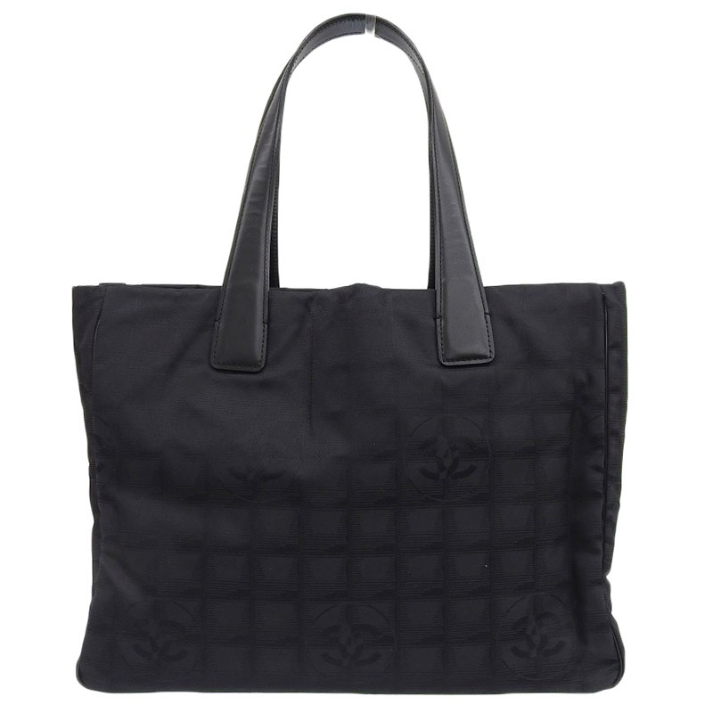 Chanel Black Nylon Leather Travel Tote Bag MM Preowned