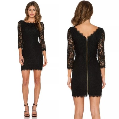 Diane von Furstenberg Zarita schwarz Blumen Spitze Bodycon Minikleid UK 12 US 8 EUC