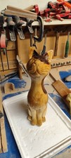 Hand Carved Wooden Cat Sculpture 