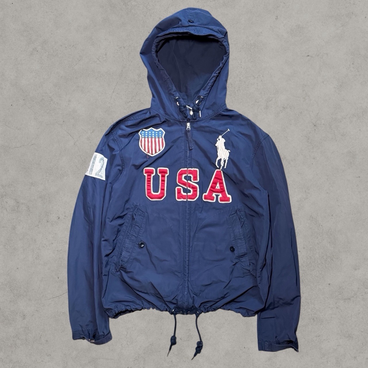 Vintage 90s Polo Ralph Lauren Navy USA 012 Windbreaker Patch Jacket Sz L
