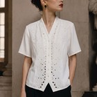 VINTAGE LAURA SCOTT Size 18 1XL White Eyelet Embroidered Blouse Granny 90s