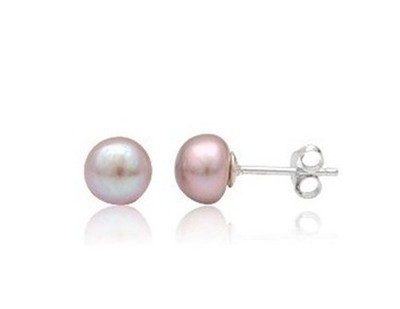 Pendientes perla rosa palida natural Plata de Ley 925 - 6 mm -  Ref. TP98