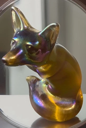 Vintage Fenton Art Glass Fox Figurine Red/amber Carnival Glass 4 1/2”