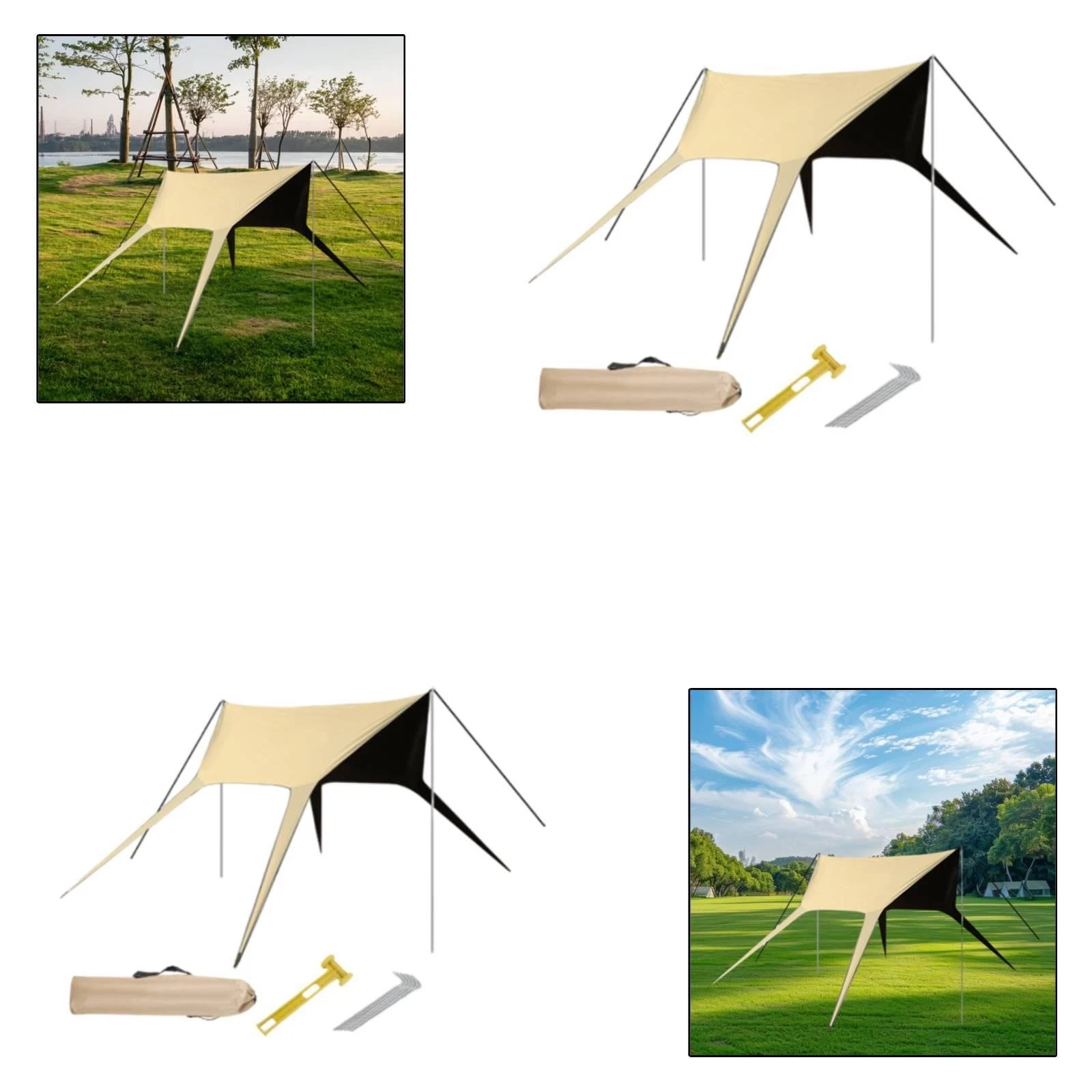 Outdoor Canopy Tent with 2 Poles Beach Shade Canopy for Fishing Beach Trips