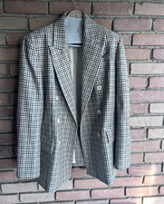 Brunello Cucinelli Wool Tweed Check Blazer 48 Two-Button Notch Italy