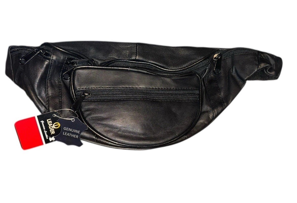 Riñonera de viaje de cuero genuino bolsa vientre 5 compartimentos de bolsillo con cremallera