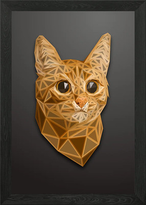 Katze Lowpoly graviert gerahmtes Wandbild Poster Leinwanddruck Bild