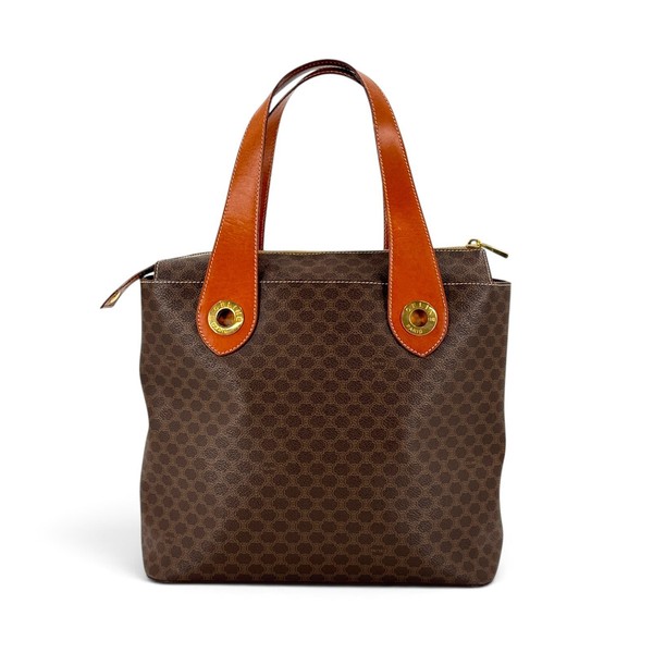 CELINE Macadam PVC Leather Brown Circle Logo Tote Bag Shoulder Bag Vintage