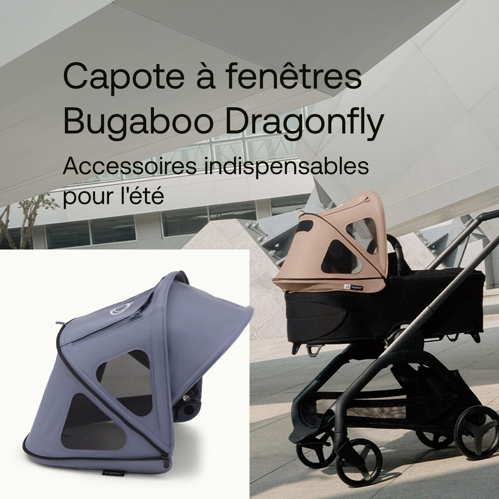 Capote à fenêtres Dragonfly extensible noire pour poussette Bugaboo