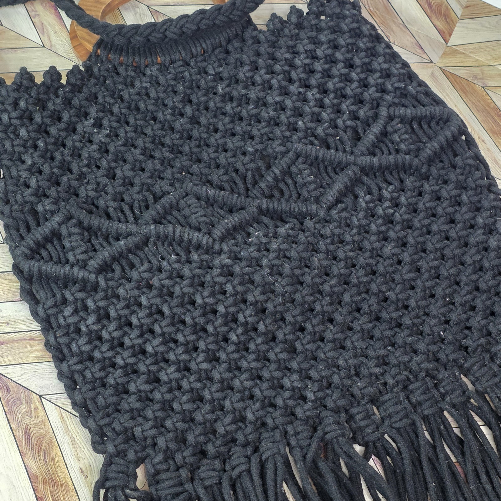 Danielle Nicole Macrame Crochet Black Bag With Wo… - image 3