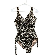 NWOT Kona Sol Leopard Print One Piece Swimsuit Womens M Tan Ruched Padded