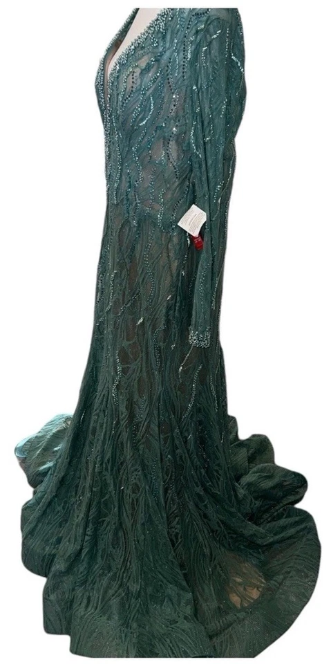 Vestido de noche Mac Duggal azul talla 14 Mac Duggal malla con cuentas Foto 3 de 4