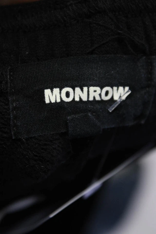 Pantalones deportivos capri Monrow para mujer de algodón polar con dobladillo fruncido a mitad de la pantorrilla negros talla S Foto 4 de 4