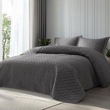 Quilts Queen Size - Grey Bedspreads Queen Size with Basket Weave Pattern, Soft