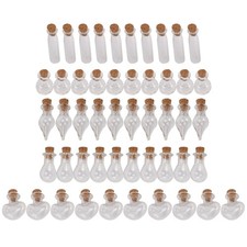 50 Pieces Small Glass Jars Bottles with Cork Stoppers 5 Shapes Tiny7525