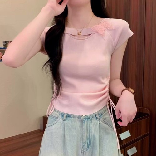 T-shirt femme tendance couleur unie papillon manches courtes pour aventures esti - Picture 9 of 15