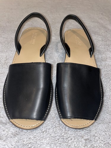 Women's Kenneth Cole Reaction Black Shine Sling 2 Wedge Sandals Size 8.5 Euro 39