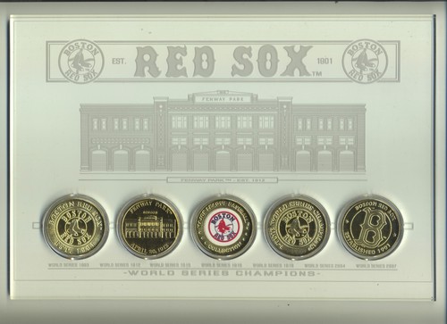 RED SOX WORLD SERIES CHAMPIONS 24KT 5 GOLD COINS HIGHLAND MINT SET DISPLAY/STAND - Picture 2 of 5