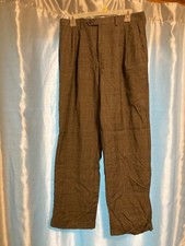Chaps Men's Wool Dress Pants/Slacks 32X32 Charcoal Plaid Pleated Cuffed