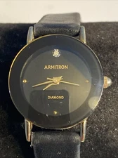 Armitron Quartz Watch Women Gold Tone Black Diamond Analog New Battery